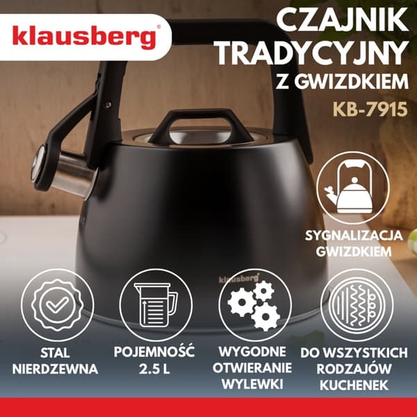 STÅLKEDEL MED FLØJTE 2,5L KLAUSBERG KB-7915