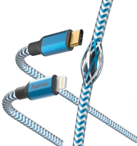 Kabel HAMA Laddnings/data Reflected USB typ C - Lightning/MFI 1.5m Blå 201561