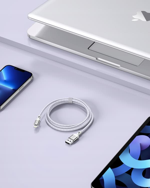 INNOSTYLE POWERFLEX USB LIGHTNING MFI SNABBLADDNINGSKABEL FÖR IPHONE KEVLAR 2M SILVER