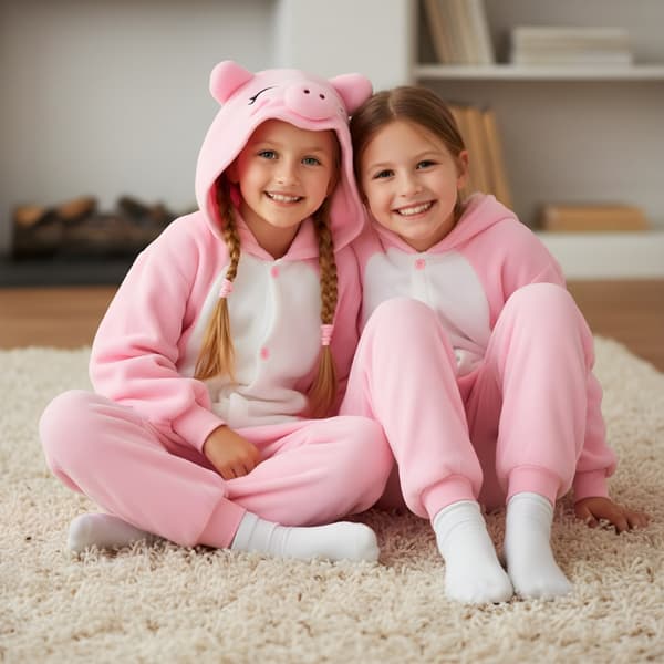 Kigurumi pyjamas kostume lyserød gris børn 95-105cm