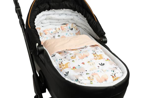 Sammetsbarnvagnsset med volang, persika, picknick