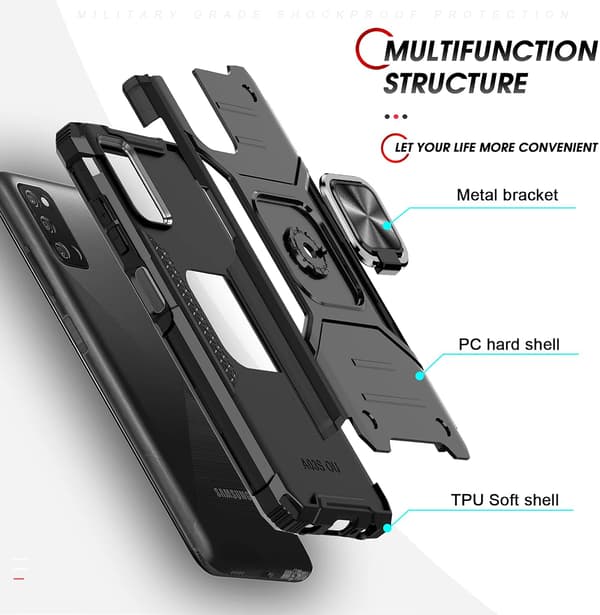 ETUI TIL SAMSUNG GALAXY A03s SORT ARMOR RING 2X HÆRDET GLAS