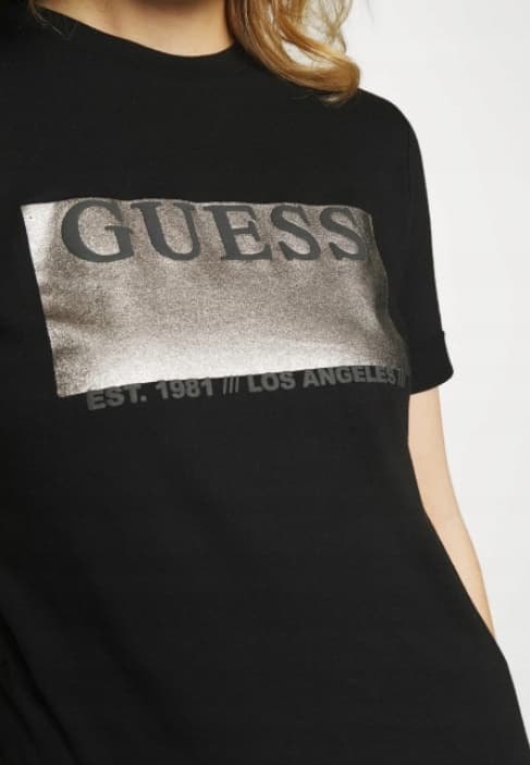 GUESS DAM T-SHIRT SVART MED SILVERLOGO BASIC ORIGINAL S