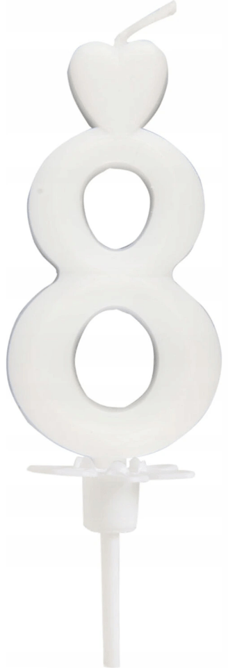 Hjärtljus numero 8 valkoinen 6,5 cm