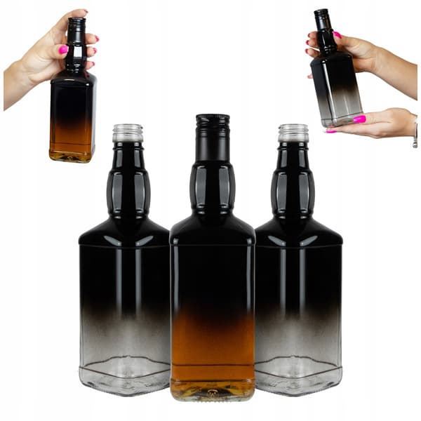 10x DANIELS glasflaskor 500 ml OMBRE svarta och transparenta för vodka