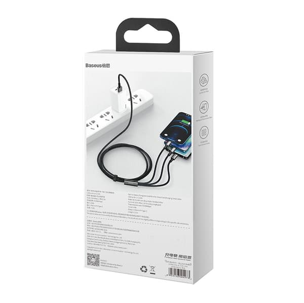 Baseus Tungsten Gold 3in1 USB-kaapeli, USB - micro USB / USB-C / Lightning, 3.5A, 1.5m (musta)