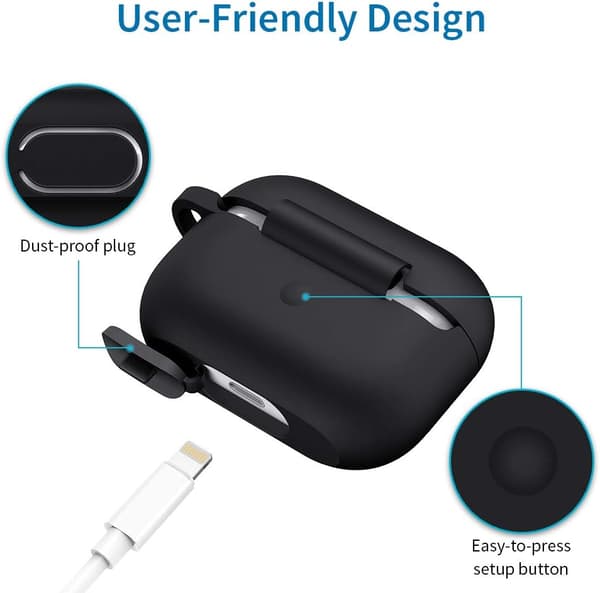 AIRPODS PRO 2/3 2019 ETUI SORT SILIKONE HOLDBART + KARABIN