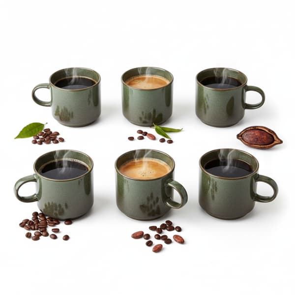 KAFFE- OCH TEMUGGSSET 6 DELAR MÖRKGRÖNA MATT 350 ML Ø 9,5 CM