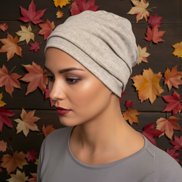 Iryda turban lys beige sweaterhue efterår-vinter også efter kemoterapi