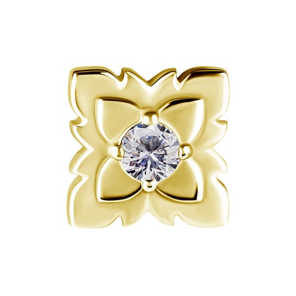 Trycklock - blomma med vit zirkon - CoCr NF - guld - PI-026