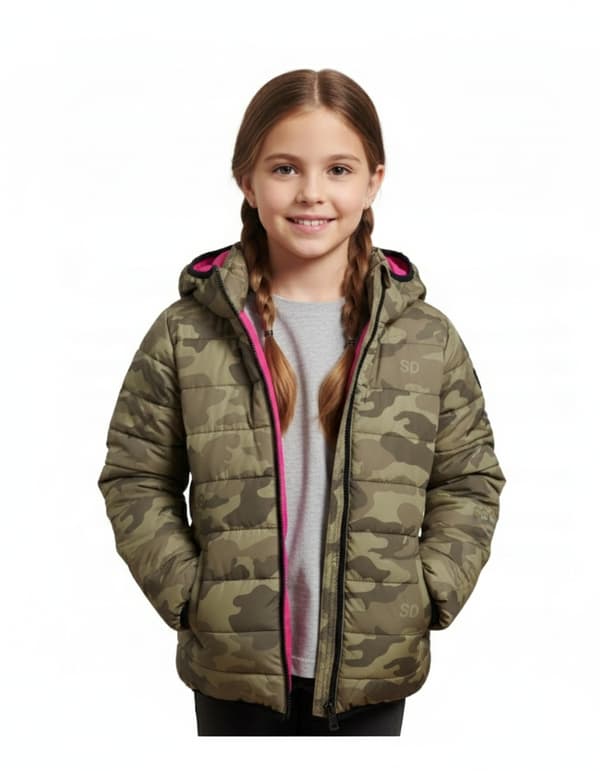 Superdry vinterjacka för flickor dubbelsidig rosa quiltad 116