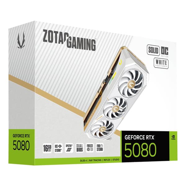 ZOTAC RTX 5080 SOLID OC 16GB näytönohjain, valkoinen