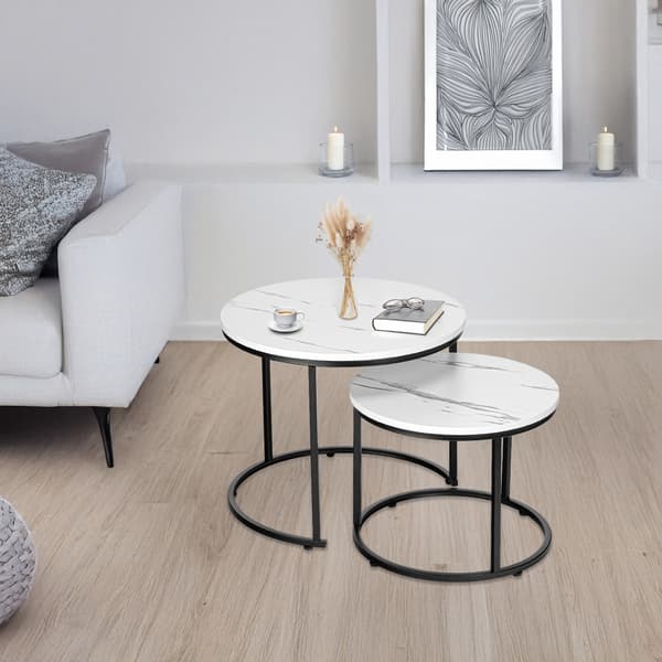 Set med två Galen Small loftbord i vit marmor