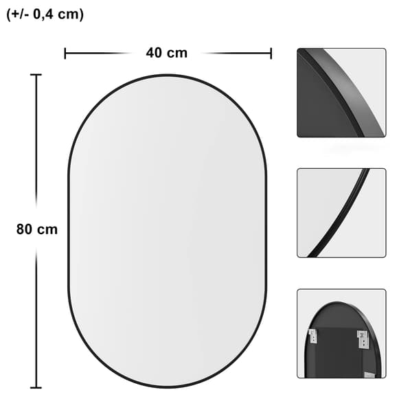 Ovalt spejl 80x40 cm sort ramme
