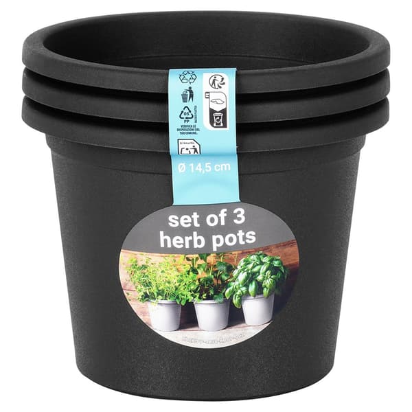 Plastik havepotte sort rund 14,5 cm 3 stk.