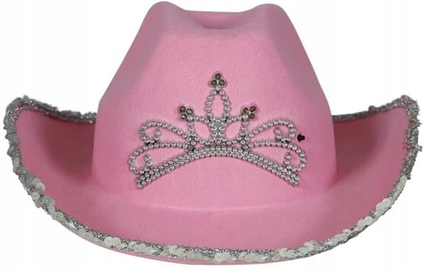 Rosa cowboyhatt med silverdiadem för möhippa