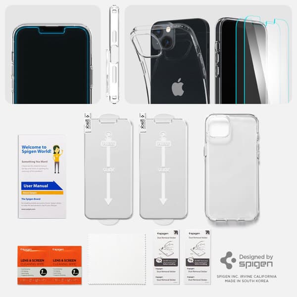 Spigen Crystal Pack - Sæt med covers + 2 x glas til iPhone 15 Plus / iPhone 14 Plus (Gennemsigtig)