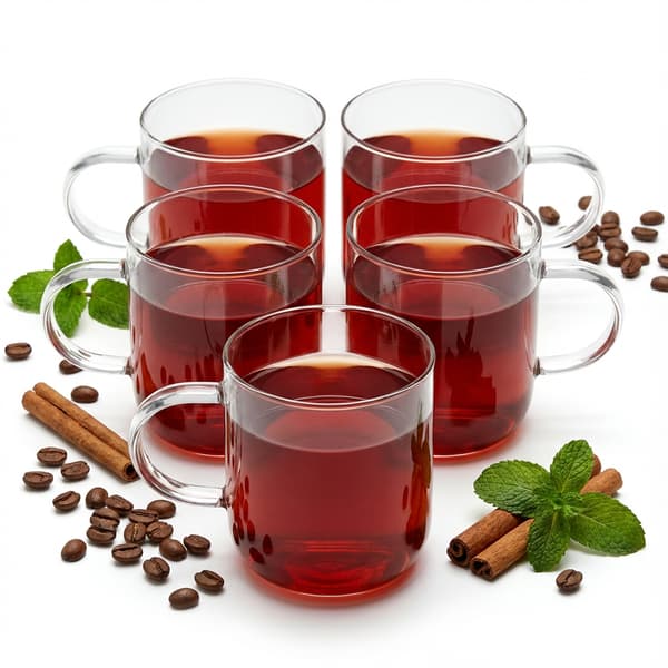6 stycken borosilikatglas 330 ml transparenta för kaffe och te
