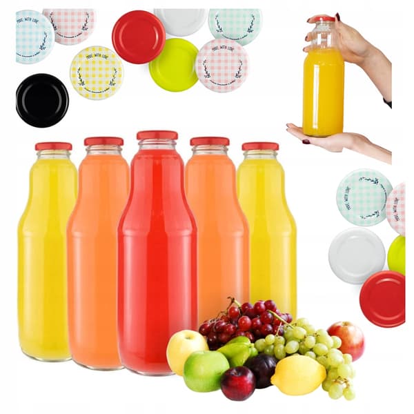 FRUIT-flaska 1L glasflaskor för juice, sirap, juice 1000ml + LOCK