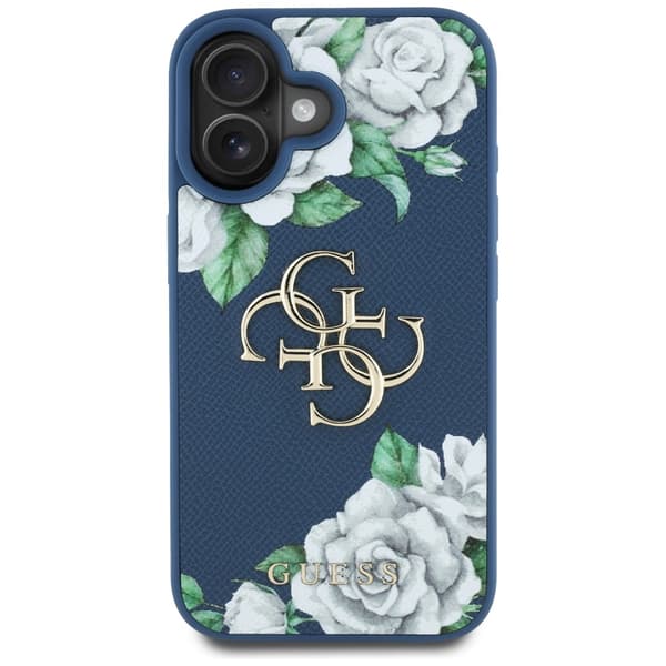 Guess Grained Roses Big 4G logo cover til iPhone 16 blå