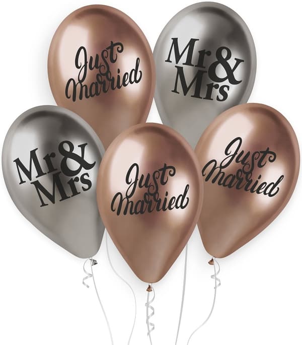 Balony Shiny Premium Just Married Mr&Rouva 13 5 kpl.