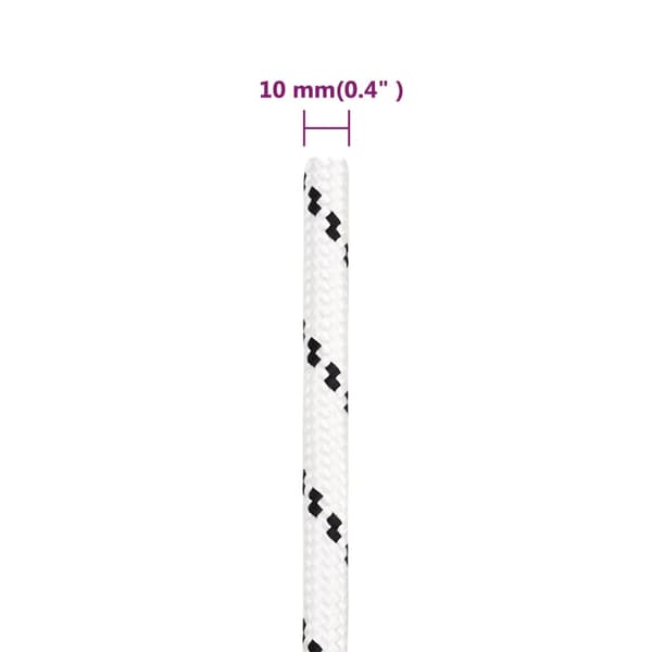 vidaXL Flätad segelrep, vit, 10 mm x 25 m, polyester