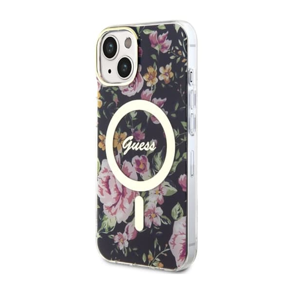 Guess Flower MagSafe - iPhone 14-skal (svart)