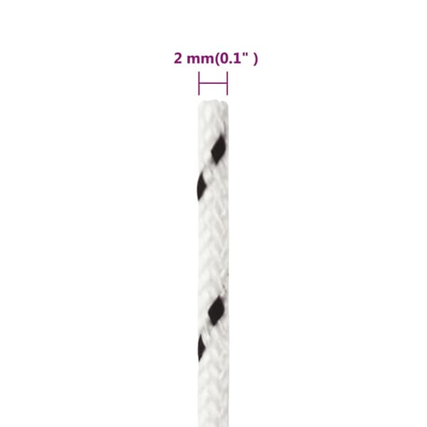 vidaXL Flätad segelrep, vit, 2 mm x 50 m, polyester