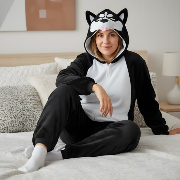 Kigurumi Pyjamas Kostume Sort Husky XL: 175 - 185cm