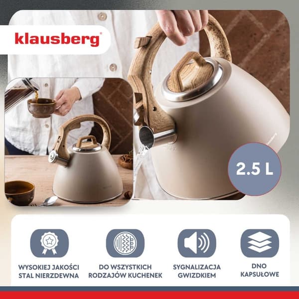 STÅLKEDEL MED FLØJTE 2,5L KLAUSBERG KB-7954