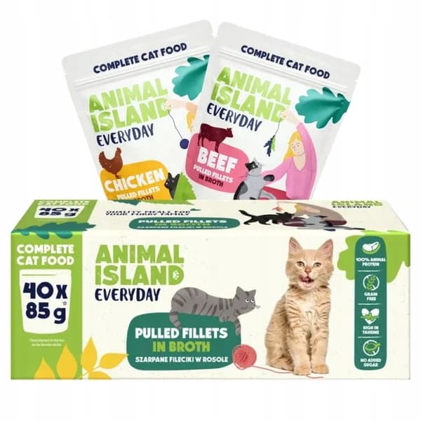 Våtfoder för katter ANIMAL ISLAND Nötkött/Kycklingmix 40x85g