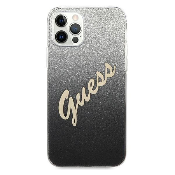 Guess GUHCP12MPCUGLSBK iPhone 12/12 Pro6,1 musta/musta kovakuori Glitter Gradient Script
