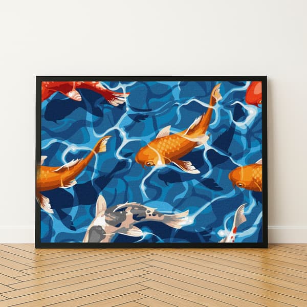 MALING EFTER TAL MED RAMME Billeder til maling af japanske karper 50x40 cm