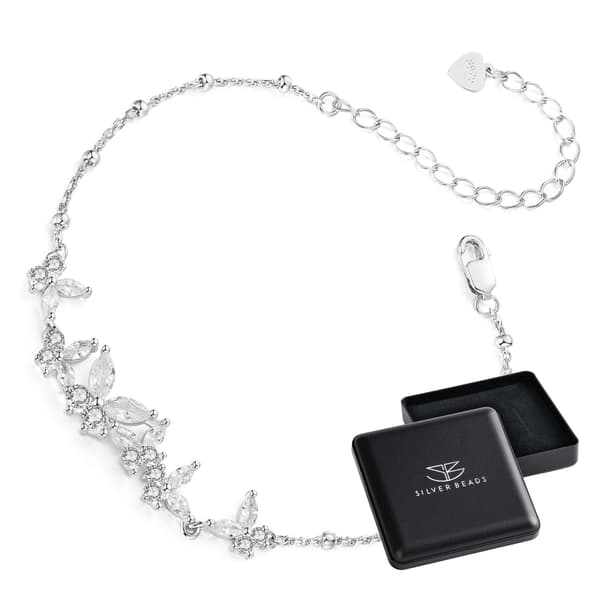 Silverarmband med kristallfjärilar, 925 silver