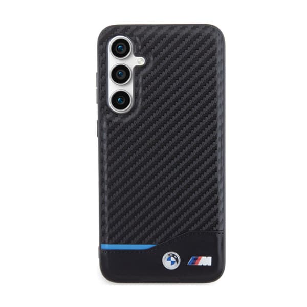 BMW Læder Carbon Blue Line - Samsung Galaxy S23 FE Etui (Sort)