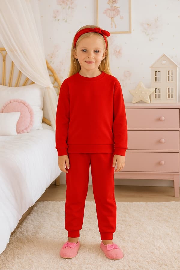 Barnpyjamas 116 röd 100% bomull 2-delad