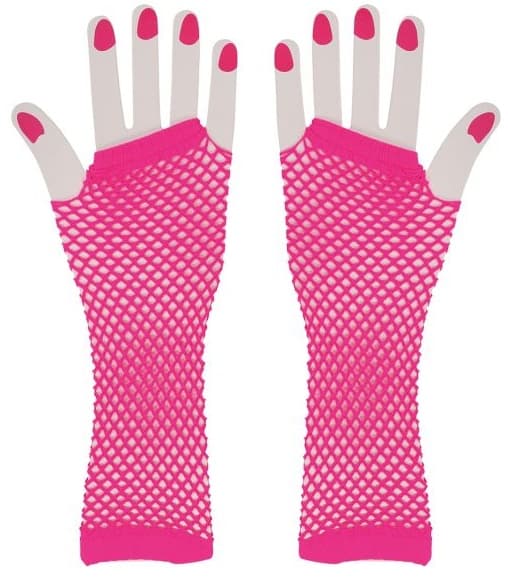 Rosa Neon Disco Mesh Handskar 80-tal
