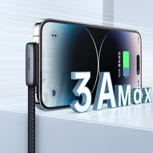MCDODO Vinklet USB Lightning fladkabel 36W til iPhone 12 13 14 sort 1m