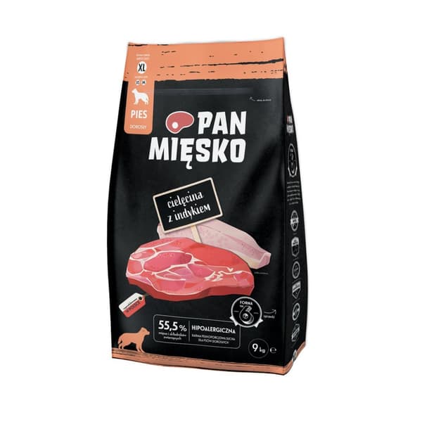 Torrfoder för hundar PAN MEAT Kalvkött med kalkon XL 9 kg