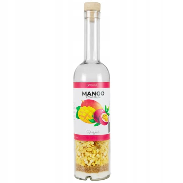 500 ml:n pullo hedelmillä OMA MANGO- JA PASSIONHEDELMÄLIKÖÖRI - Tee-se-itse