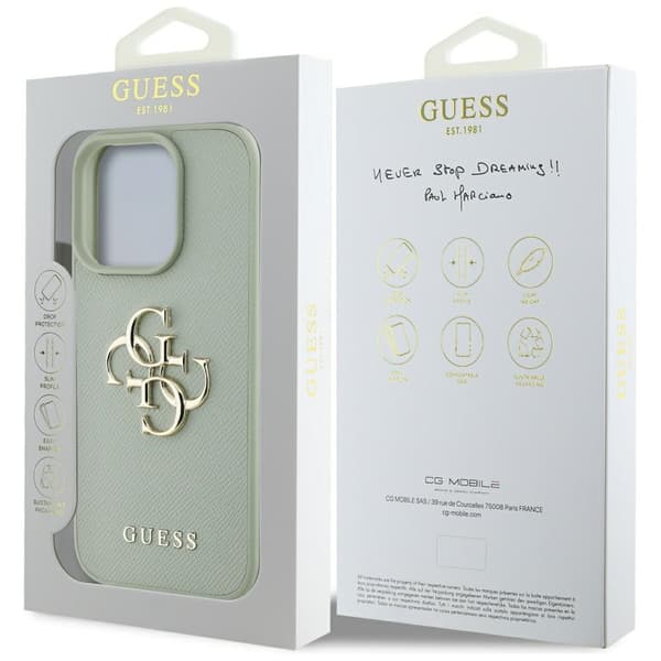 Guess Grained Big 4G Logo Small Classic Logo cover til iPhone 16 Pro Max grøn