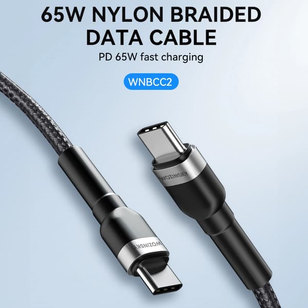 Wozinsky WNBCC2 USB-C / USB-C PD 65W-kabel 2m - Svart