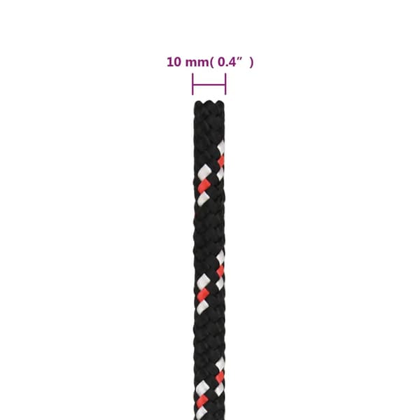 vidaXL sejltov, sort, 8 mm, 25 m, polypropylen