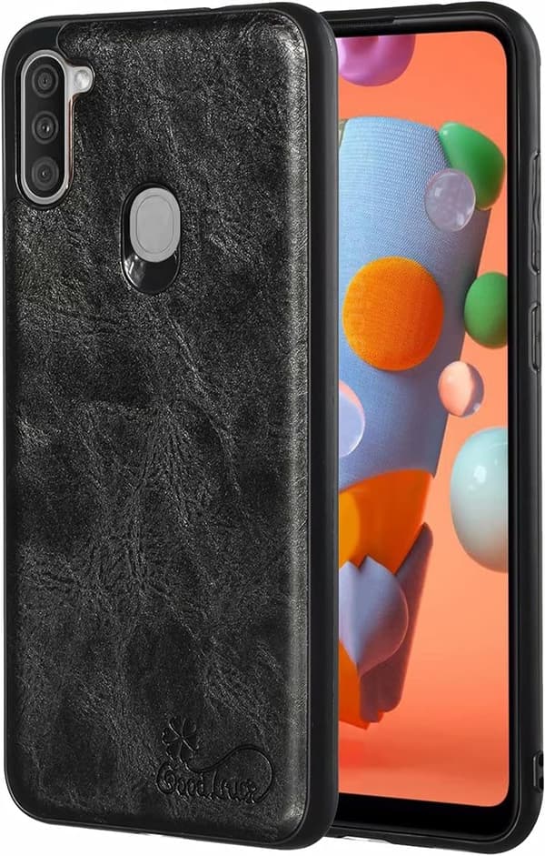 Etui til Samsung Galaxy A21, sort + hærdet glas.