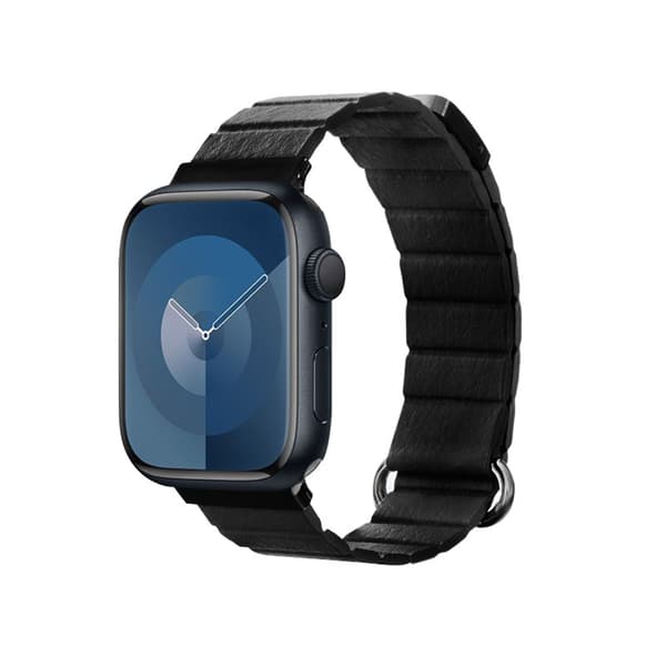 Crong Eclipse - Magnetisk Læderrem til Apple Watch 44/45/46/49 mm (Sort)
