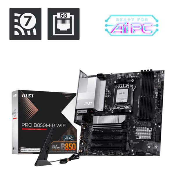MSI PRO B850M-P WIFI Bundkort, Micro ATX, Sort, Wi-Fi 7