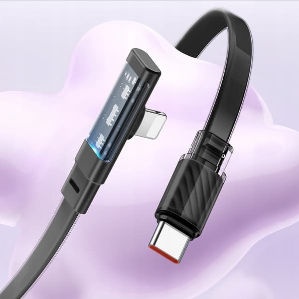 MCDODO Vinklet USB-C Lightning fladkabel 36W til iPhone 12 13 14 sort 1m