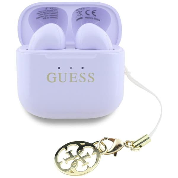 Guess Glossy Effect Printed Classic Logo & Charm Lavendelfärgade TWS Hörlurar