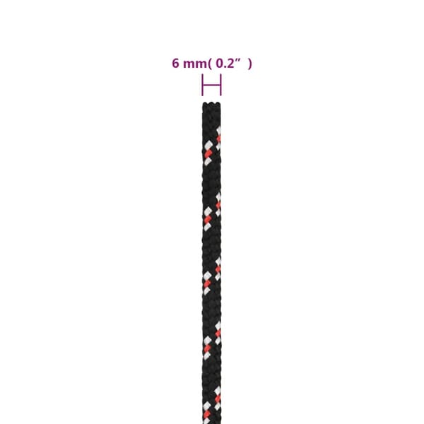 vidaXL sejltov, sort, 6 mm, 50 m, polypropylen
