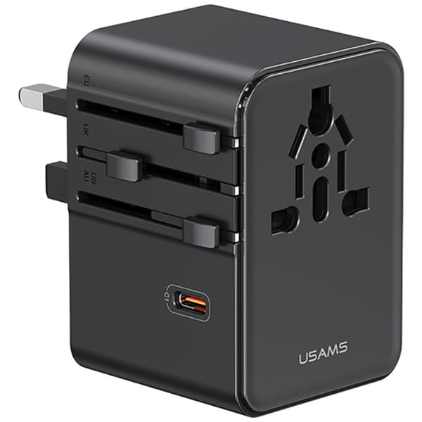USAMS Rejseadapter CC310 3xUSB-C 70W 4in1 US/AU/EU/UK Sort